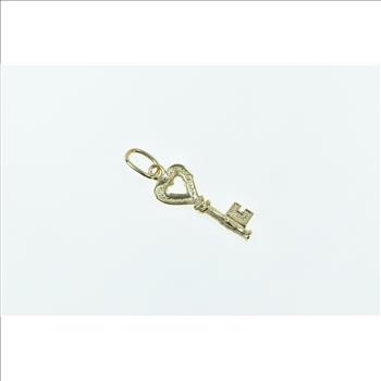 8K Heart Skeleton Key Love Promise Symbol Yellow Gold Charm/Pendant