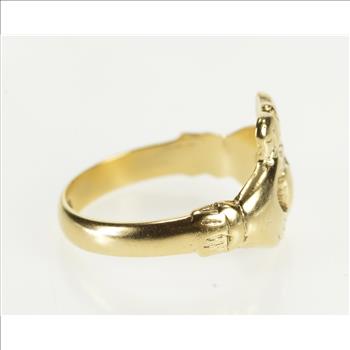 8K Traditional Irish Celtic Claddagh Loyalty Yellow Gold Ring, Size 5.5