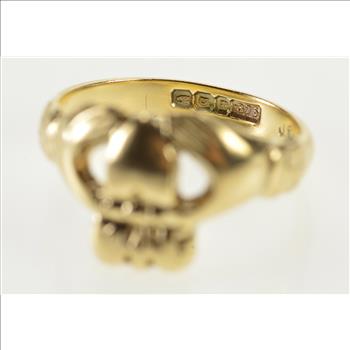 8K Traditional Irish Celtic Claddagh Loyalty Yellow Gold Ring, Size 5.5