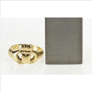 8K Traditional Irish Celtic Claddagh Loyalty Yellow Gold Ring, Size 5.5