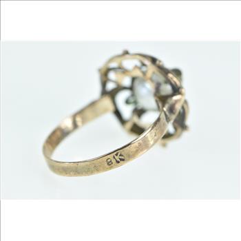 8K Victorian 7.6mm Pearl Swirl Ornate Cocktail Yellow Gold Ring, Size 9.5