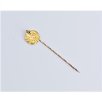 9K 1849 Type One $1 One Dollar Gold Coin Yellow Gold Stick Pin