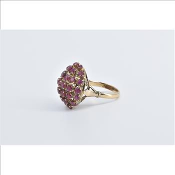 9K 1960's Domed Ruby Cocktail Sputnik Statement Yellow Gold Ring, Size 6.25