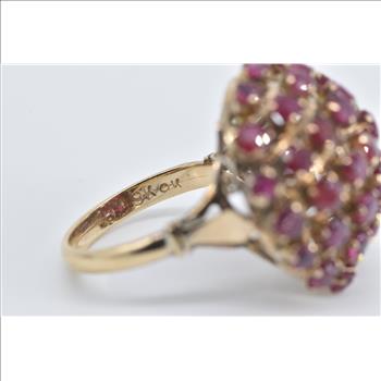 9K 1960's Domed Ruby Cocktail Sputnik Statement Yellow Gold Ring, Size 6.25