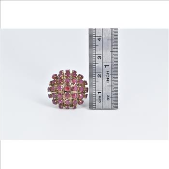 9K 1960's Domed Ruby Cocktail Sputnik Statement Yellow Gold Ring, Size 6.25