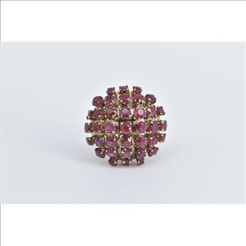 9K 1960's Domed Ruby Cocktail Sputnik Statement Yellow Gold Ring, Size 6.25
