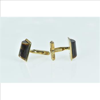 9K 1960's Tiger's Eye Vintage Curved Men's Yellow Gold Cuff Links