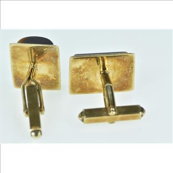 9K 1960's Tiger's Eye Vintage Curved Men's Yellow Gold Cuff Links