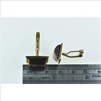 9K 1960's Tiger's Eye Vintage Curved Men's Yellow Gold Cuff Links