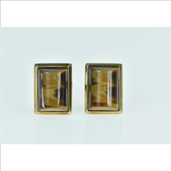 9K 1960's Tiger's Eye Vintage Curved Men's Yellow Gold Cuff Links