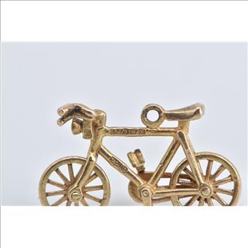 9K 3D Articulated Bicycle Bike Travel Yellow Gold Charm/Pendant