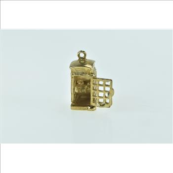 9K 3D Articulated London Phone Box Souvenir Yellow Gold Charm/Pendant