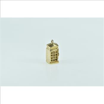 9K 3D Articulated London Phone Box Souvenir Yellow Gold Charm/Pendant