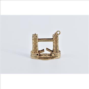 9K 3D Articulated London Tower Bridge Travel Yellow Gold Charm/Pendant