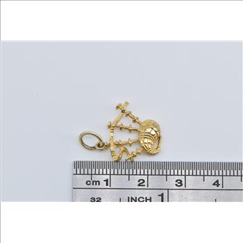 9K 3D Bag Pipe Scottish Music instrument Scotland Yellow Gold Charm/Pendant
