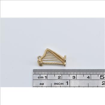 9K 3D Harp Stringed Instrument Music Musician Yellow Gold Charm/Pendant