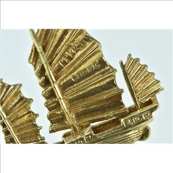 9K 3D Vintage Chinese Junk Sailing Ship Vessel Yellow Gold Charm/Pendant