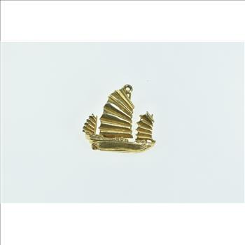 9K 3D Vintage Chinese Junk Sailing Ship Vessel Yellow Gold Charm/Pendant