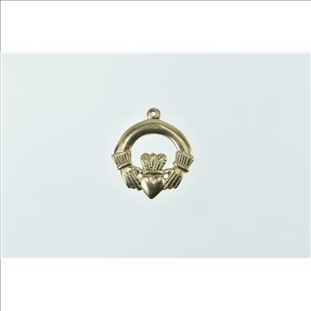 9K Claddagh Traditional Celtic Loyalty Symbol Yellow Gold Charm/Pendant