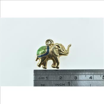 9K Enamel Puffy Elephant Animal Patience Symbol Yellow Gold Pendant