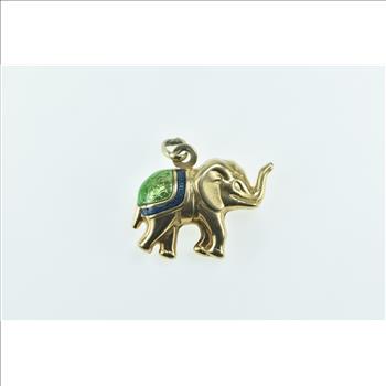 9K Enamel Puffy Elephant Animal Patience Symbol Yellow Gold Pendant