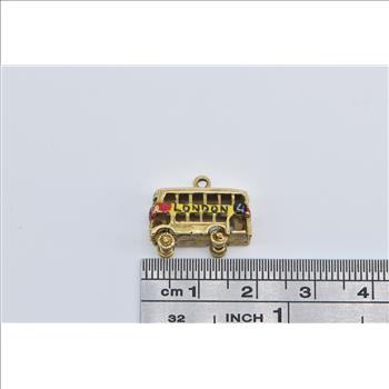 9K London Enamel Double Decker Bus Travel Yellow Gold Charm/Pendant