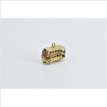 9K London Enamel Double Decker Bus Travel Yellow Gold Charm/Pendant