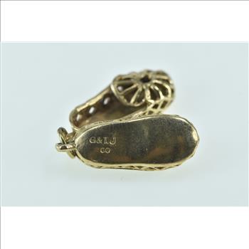 9K Ornate Filigree Crochet Slipper Shoe Yellow Gold Charm/Pendant