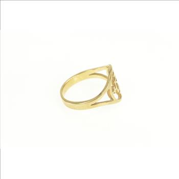9K Ornate Geometric Filigree Vintage Statement Yellow Gold Ring, Size 5.5