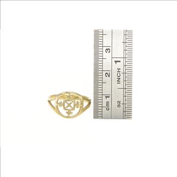 9K Ornate Geometric Filigree Vintage Statement Yellow Gold Ring, Size 5.5