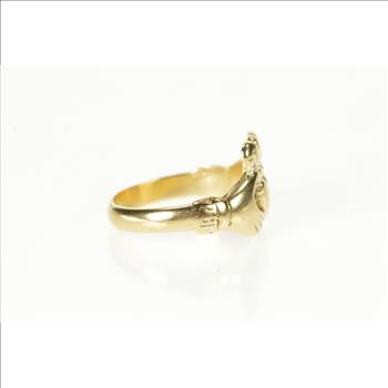 9K Traditional Celtic Irish Claddagh Loyalty Yellow Gold Ring, Size 5.75
