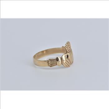 9K Traditional Claddagh Celtic Promise Wedding Yellow Gold Ring, Size 8.75