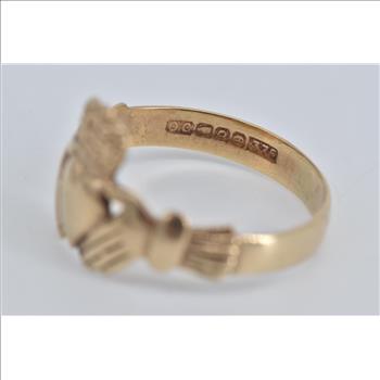 9K Traditional Claddagh Celtic Promise Wedding Yellow Gold Ring, Size 8.75