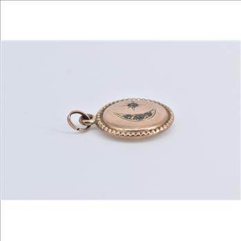9K Victorian Crescent Moon Star Rhinestone Rose Gold Charm/Pendant