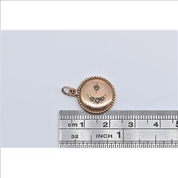9K Victorian Crescent Moon Star Rhinestone Rose Gold Charm/Pendant