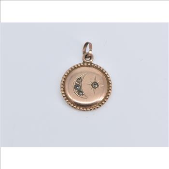 9K Victorian Crescent Moon Star Rhinestone Rose Gold Charm/Pendant