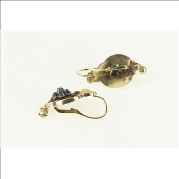 9K Victorian Seed Pearl Garnet Ornate Yellow Gold Earrings