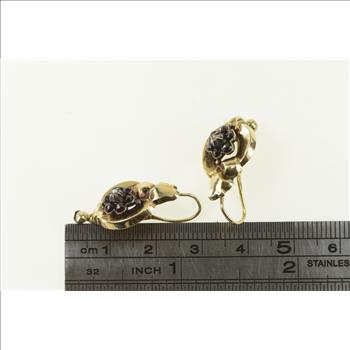 9K Victorian Seed Pearl Garnet Ornate Yellow Gold Earrings