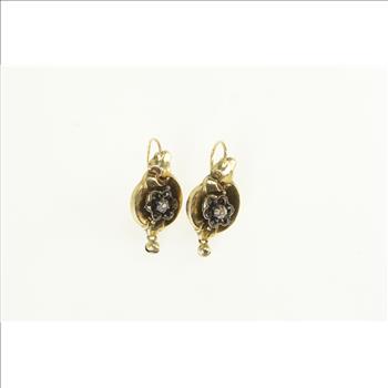 9K Victorian Seed Pearl Garnet Ornate Yellow Gold Earrings