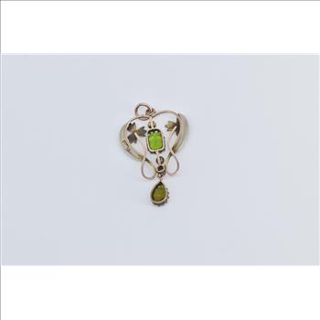 9K Victorian Seed Pearl Green Tourmaline Drop Rose Gold Pendant