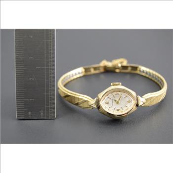 Benrus Antique Style 10K Rolled Gold Plated Stainless 16.9x11.8mm Face Ladies Vintage Wrist Watch