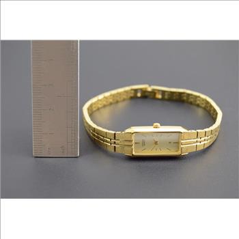 Citizen Gold Plated Base Metal Rectangular Textured Band 20x8.6mm Face Ladies Vintage Wrist Watch