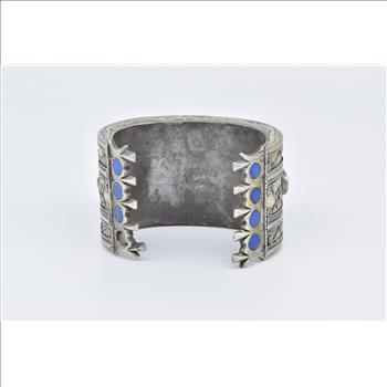 Coin Silver Ornate Carnelian Inlay Scroll Pattern Cuff Bracelet 6.5