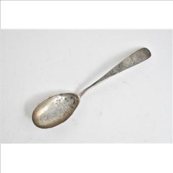 Coin Silver Ornate Engraved Floral Monogram Serving Spoon