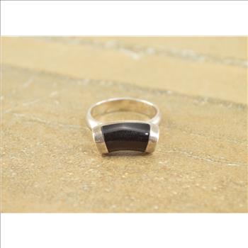 Curved Rounded Onyx Inlay Modern Ring Size 7.75 Sterling Silver 6.2g ...