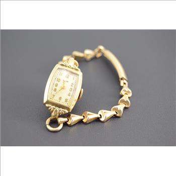 Elgin 10K Gold Filled Antique Style Rounded Rectangular 14.7x11.3mm Face Ladies Vintage Wrist Watch