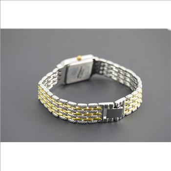 Geneva Gold Plated Stainless Textured Hinged Link Rectangular 19.9x16.4mm Face Vintage Unisex Wrist Watch