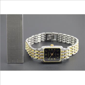 Geneva Gold Plated Stainless Textured Hinged Link Rectangular 19.9x16.4mm Face Vintage Unisex Wrist Watch