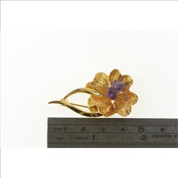 Gold Filled 3D Amethyst Inset Ornate Retro Flower Pin/Brooch