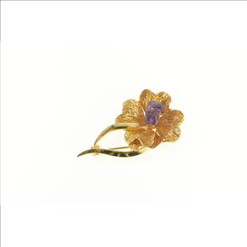 Gold Filled 3D Amethyst Inset Ornate Retro Flower Pin/Brooch